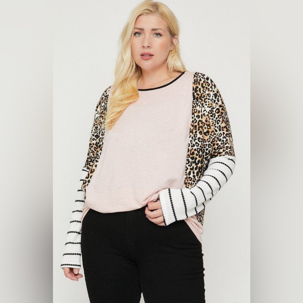 Plus Size Cheetah Print Long Sleeve Top